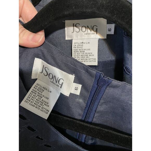 JSong Skirt Suit Womens Size 6 100% Linen Floral Eyelet Lace Gray Vintage Career - Picture 6 of 13